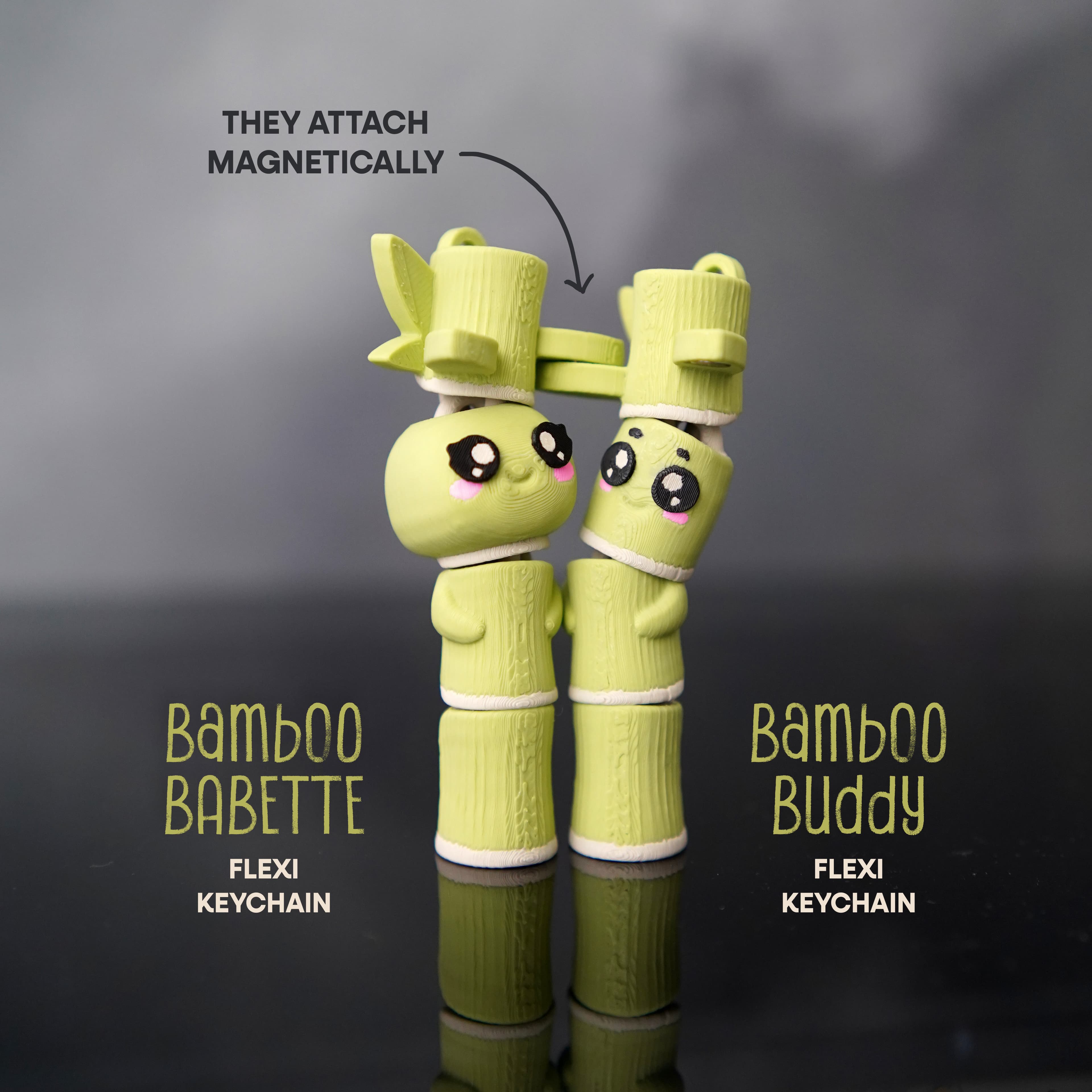 Flexi Bamboo Buddies - Set of two 3D printed articulated fidget keychains