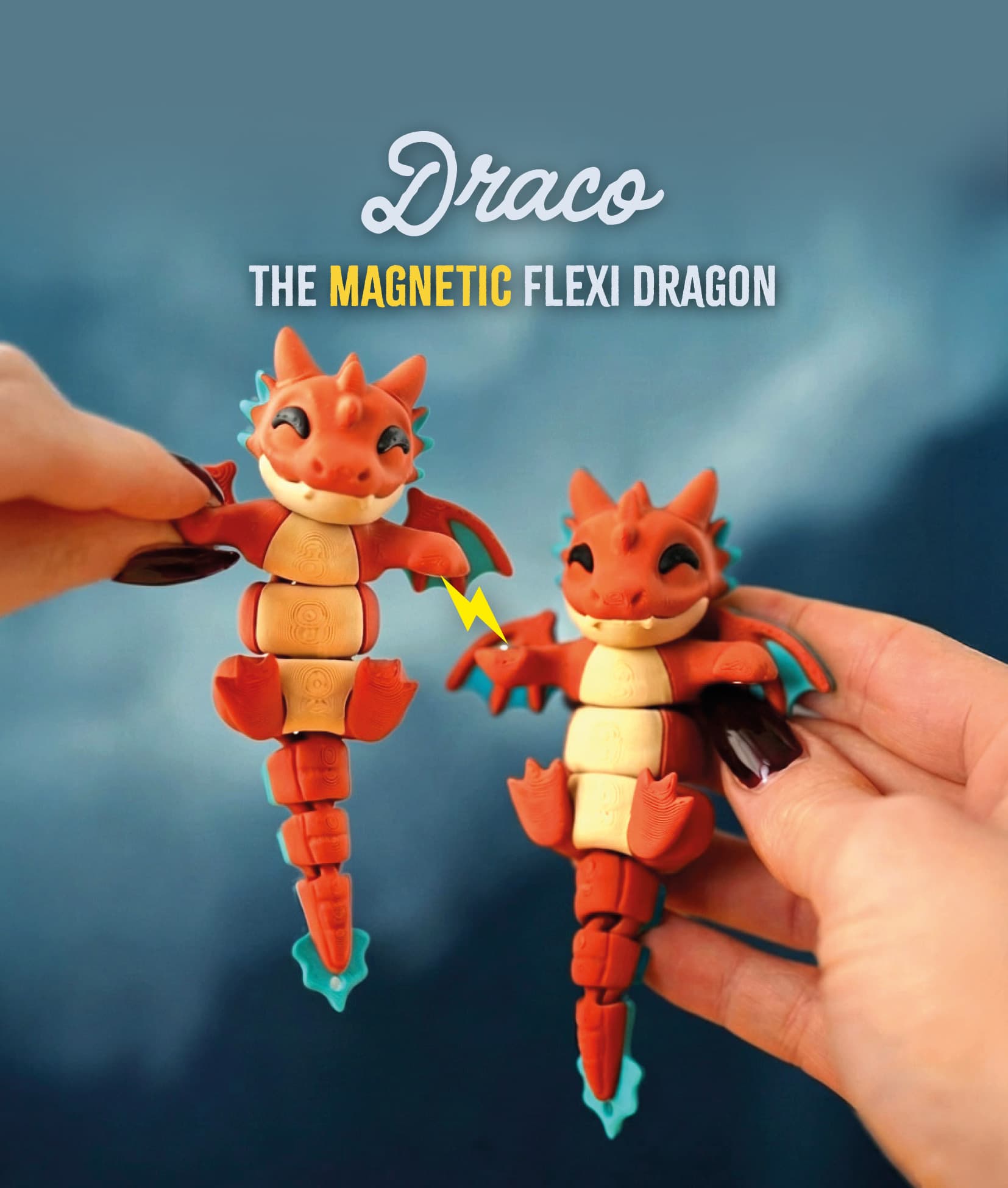 Draco the Flexi Dragon - 3D printed articulated fidget keychain