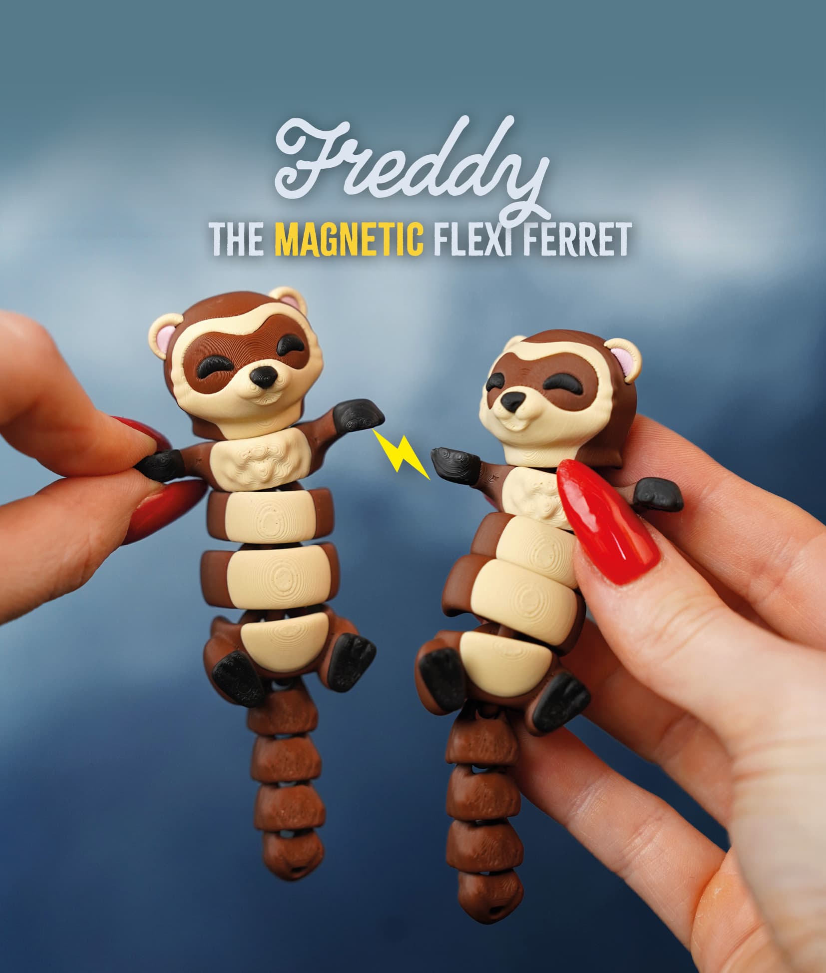 Freddy the Flexi Ferret - 3D printed articulated fidget keychain or toy