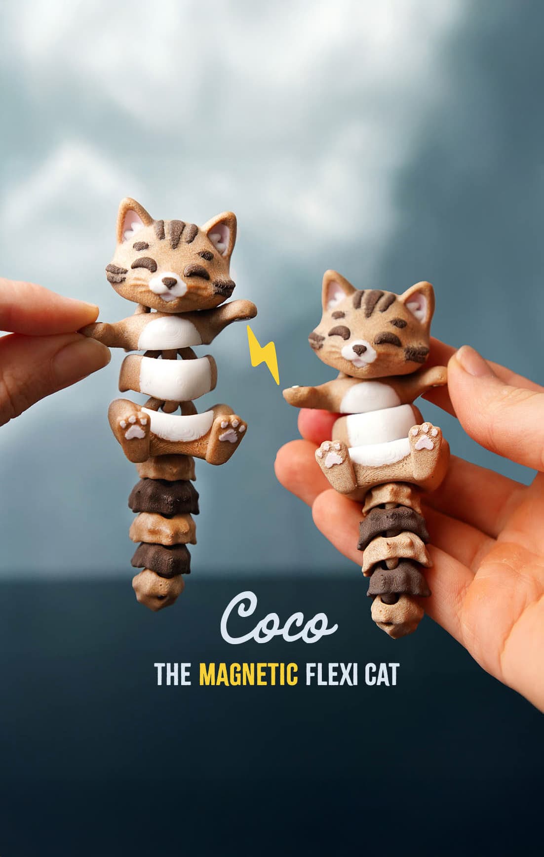 Coco the Flexi Cat - 3D printed articulated fidget keychain or toy