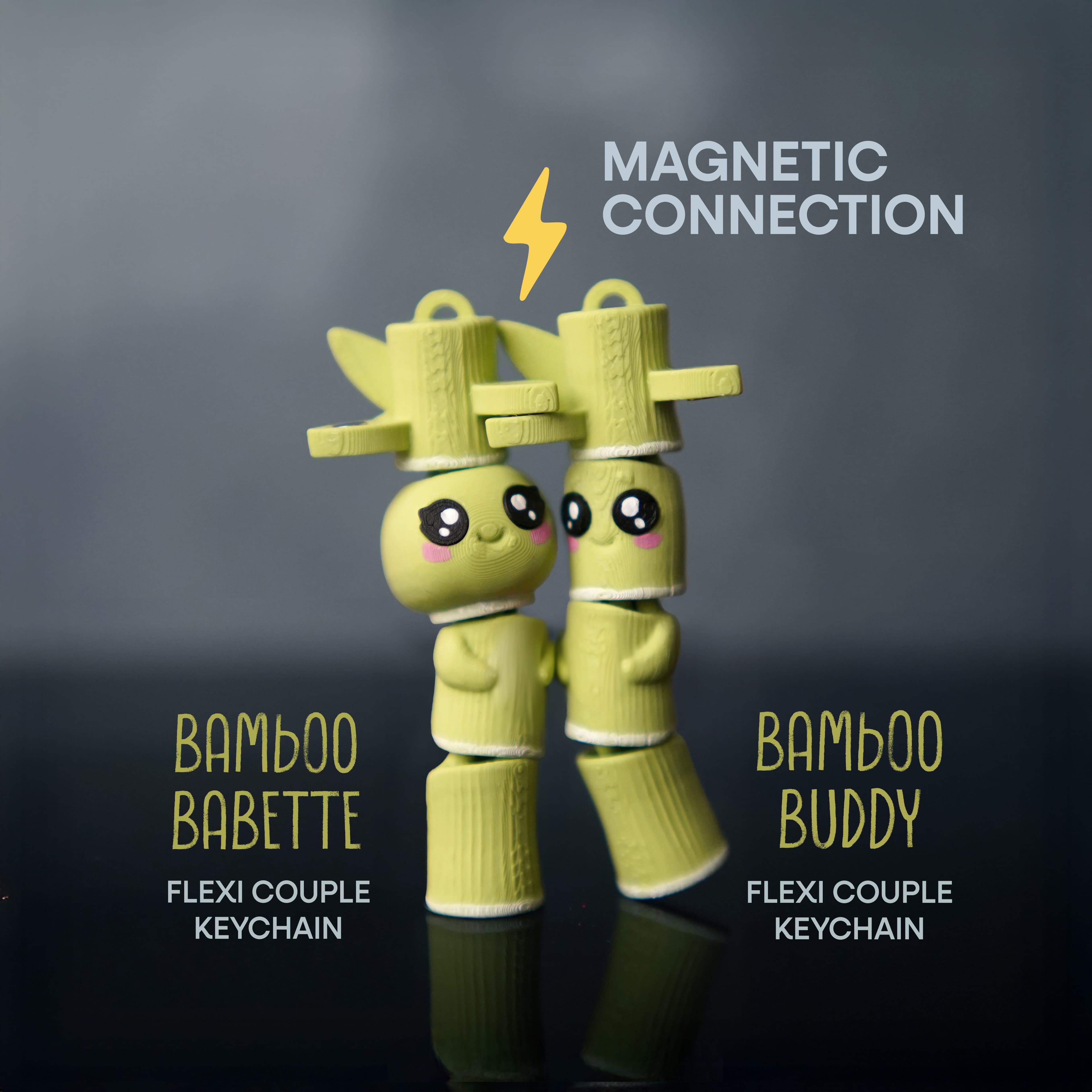 Flexi Bamboo Buddies - Set of two 3D printed articulated fidget keychains