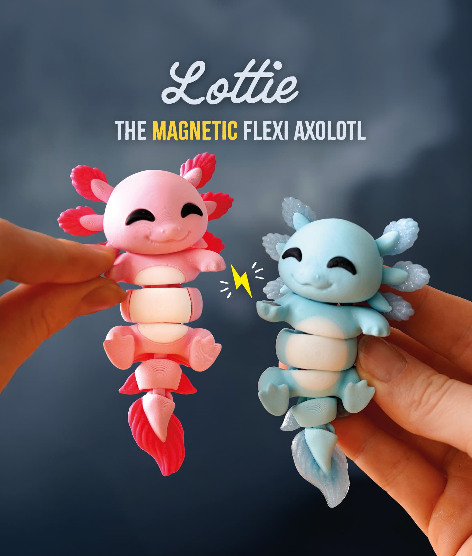 Lottie the Flexi Axolotl - 3D printed articulated fidget keychain or toy