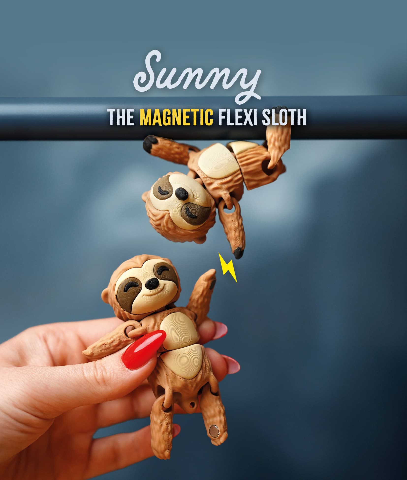 Sunny the Flexi Sloth – Articulated Fidget Keychain or Toy